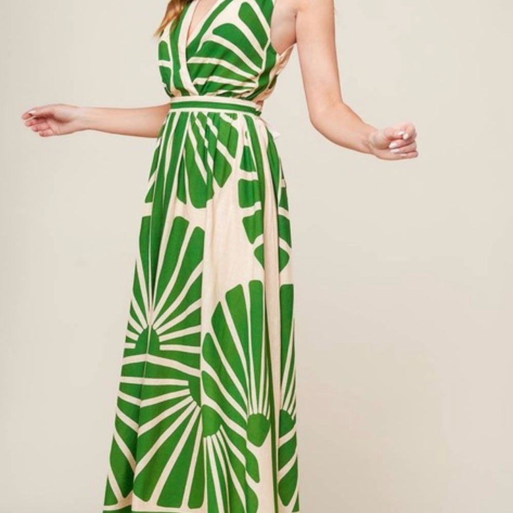 Green and Cream Maxi Dress